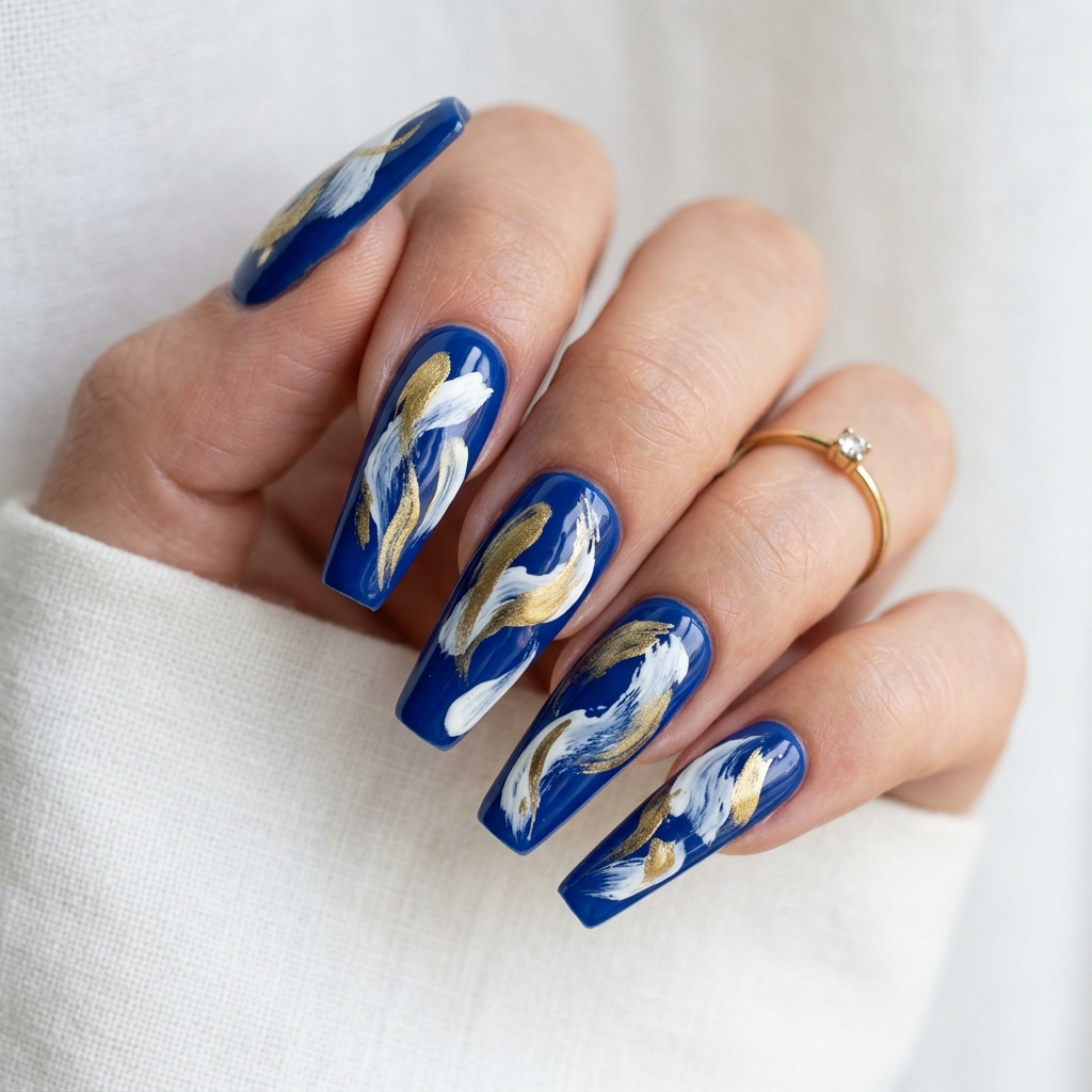 Blue Abstract Coffin Nail Ideas