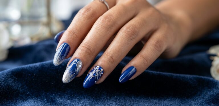 blue and silver nail designs