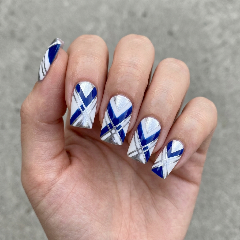 Blue and Silver Nail Designs Ideas: 30 Stunning Looks to Try Now 8 Geometric Blue and Silver Nail Designs Ideas