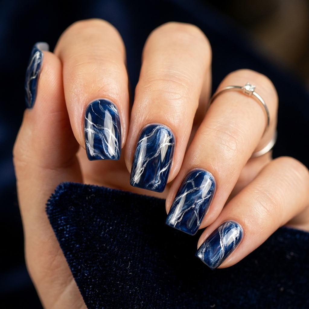 Blue and Silver Nail Designs Ideas: 30 Stunning Looks to Try Now 10 Marble Blue and Silver Nail Design Ideas