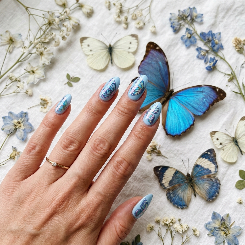 Butterfly Light Blue Summer Nails Ideas