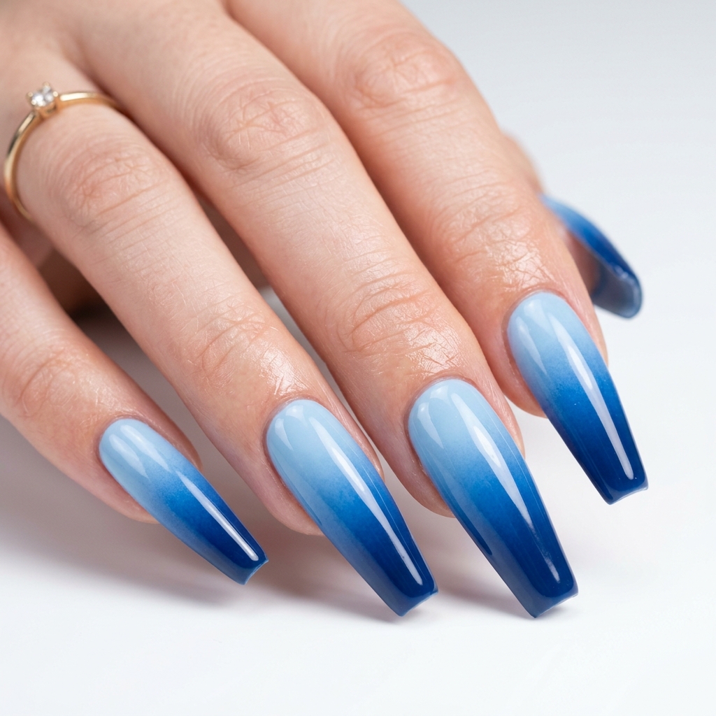Ombre Blue Coffin Nail Ideas