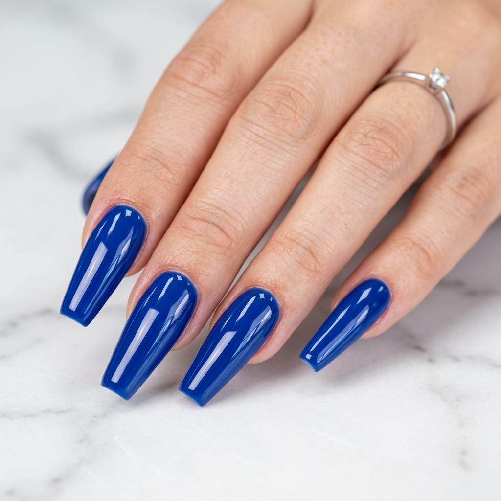 Glossy Blue Coffin Nail Ideas