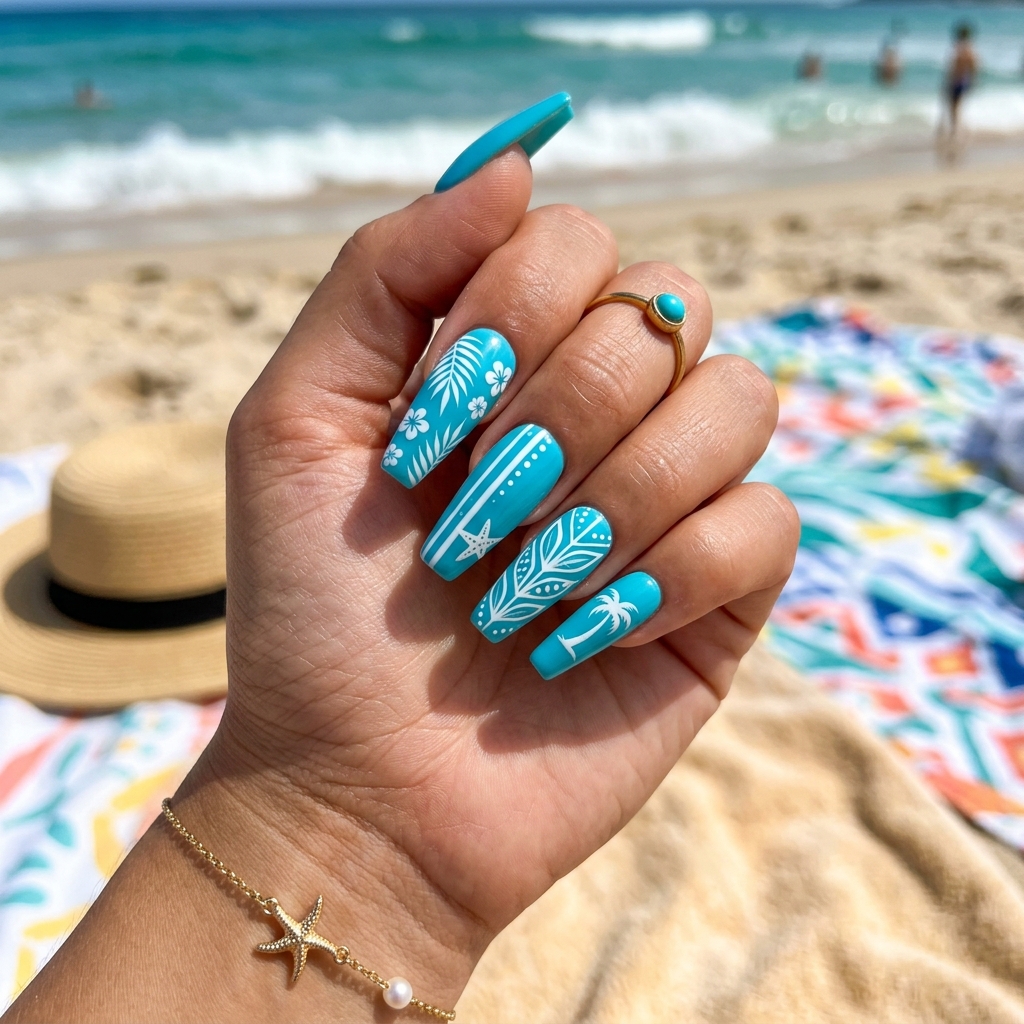 Blue Coffin Nail Ideas for Summer