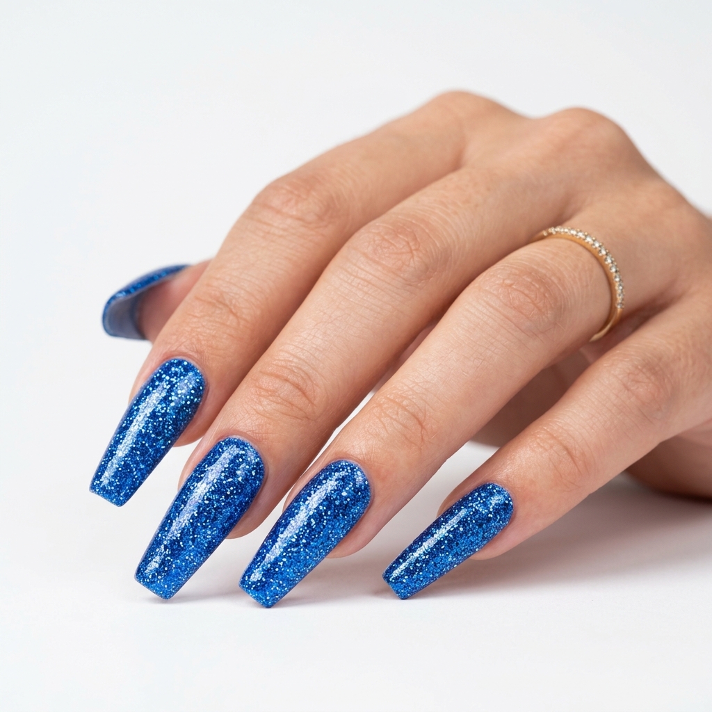 Blue Glitter Coffin Nail Ideas