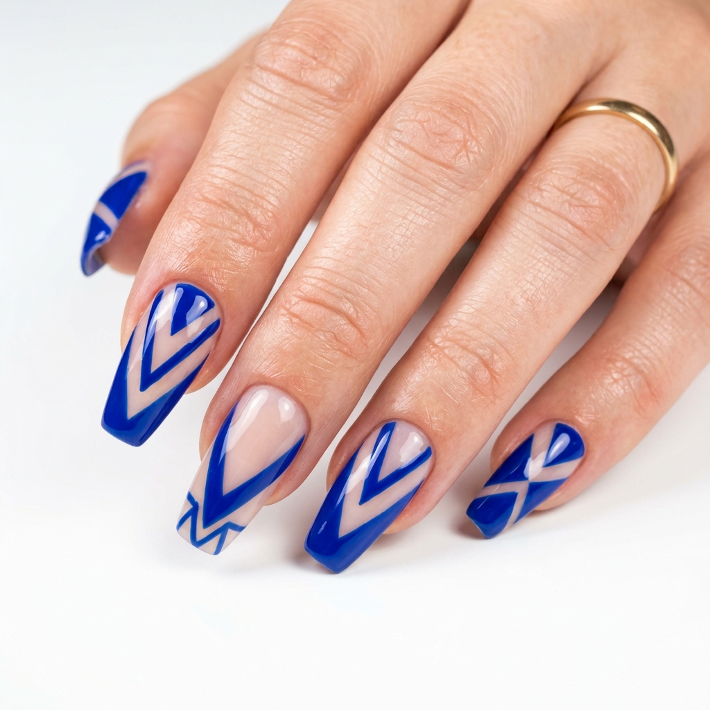 Blue Negative Space Coffin Nail Ideas