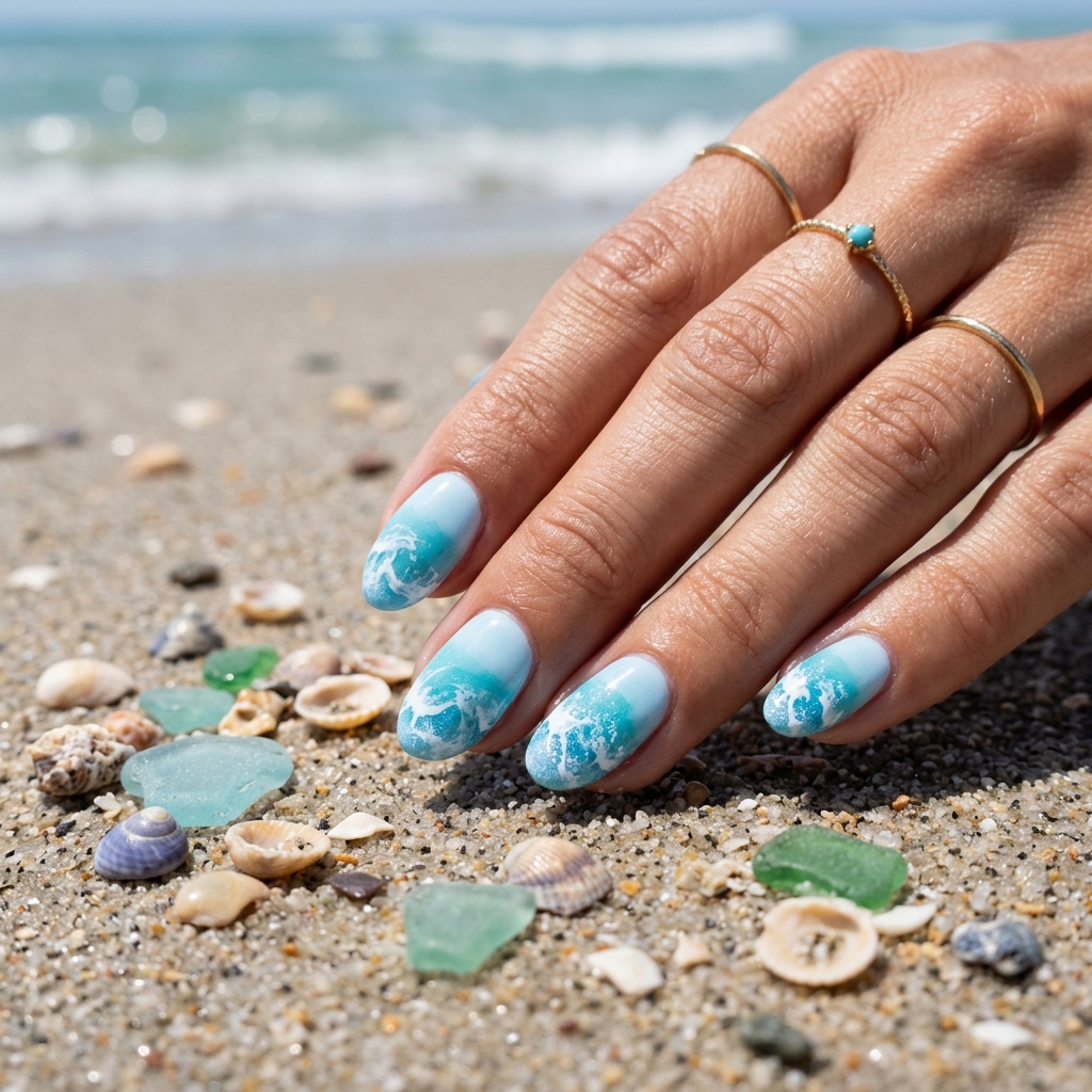 Ocean Light Blue Summer Nails Ideas