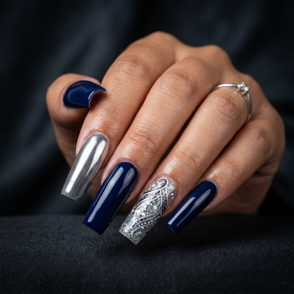 Blue and Silver Nail Designs Ideas: 30 Stunning Looks to Try Now 12 Acrylic Blue and Silver Nail Designs Ideas