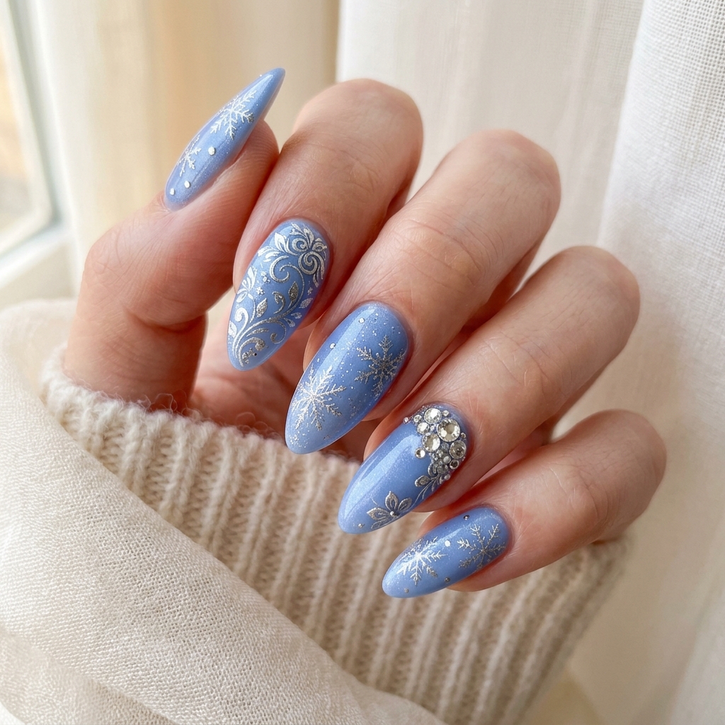 Blue and Silver Nail Designs Ideas: 30 Stunning Looks to Try Now 15 Almond Blue and Silver Nail Design Ideas