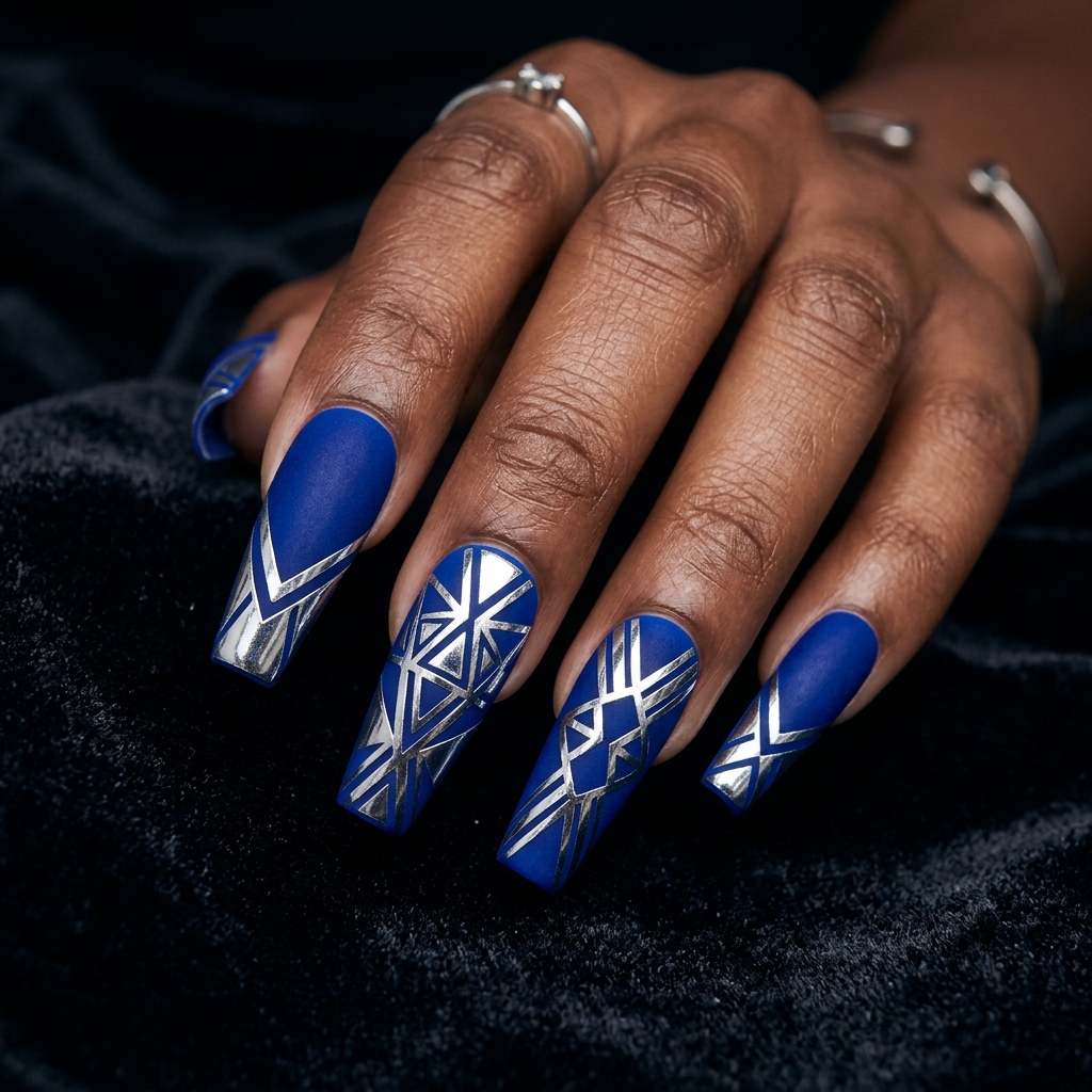 Blue and Silver Nail Designs Ideas: 30 Stunning Looks to Try Now 13 Blue and Silver Coffin Nail Design Ideas