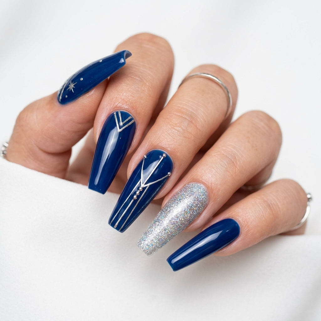 Blue and Silver Coffin Nail Ideas