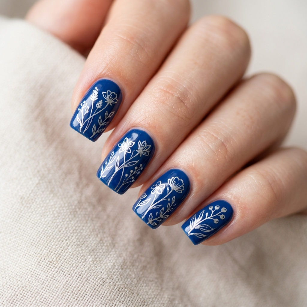 Blue and Silver Nail Designs Ideas: 30 Stunning Looks to Try Now 21 Blue and Silver Floral Nail Design Ideas