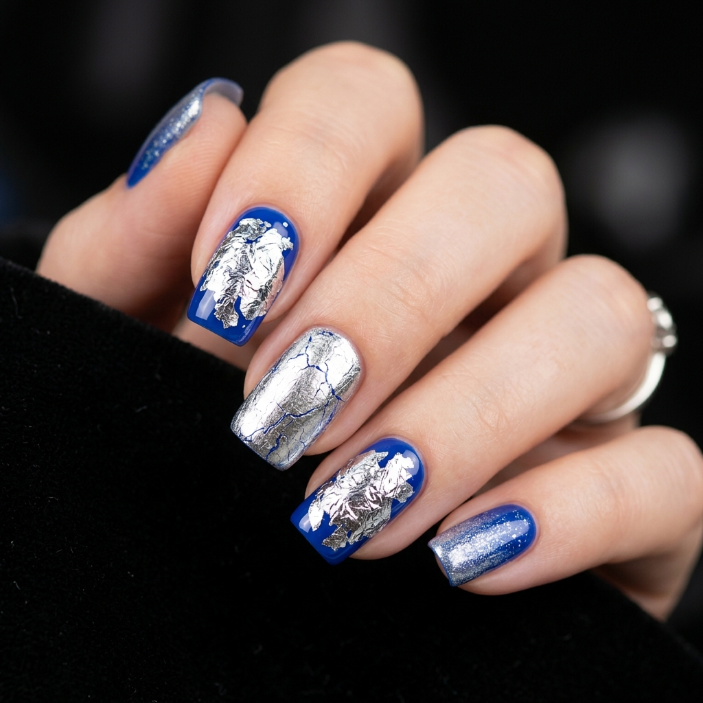Blue and Silver Nail Designs Ideas: 30 Stunning Looks to Try Now 18 Foil Blue and Silver Nail Designs Ideas