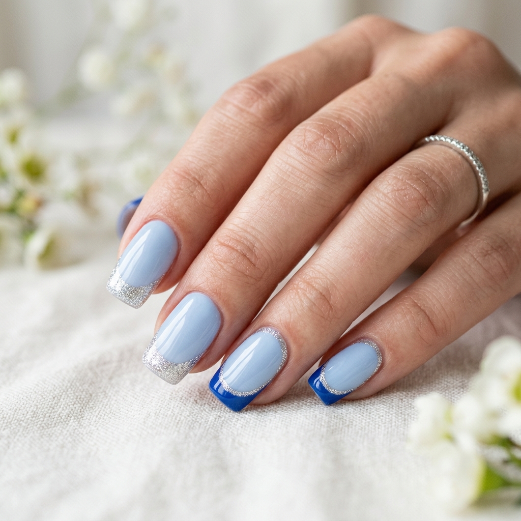 Blue and Silver Nail Designs Ideas: 30 Stunning Looks to Try Now 9 French Tip Blue and Silver Nail Designs Ideas