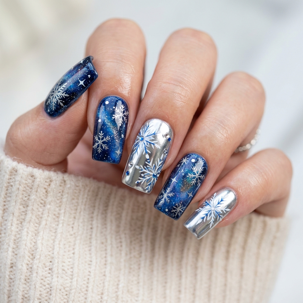 Blue and Silver Nail Designs Ideas: 30 Stunning Looks to Try Now 27 Press-On Blue and Silver Nail Designs Ideas