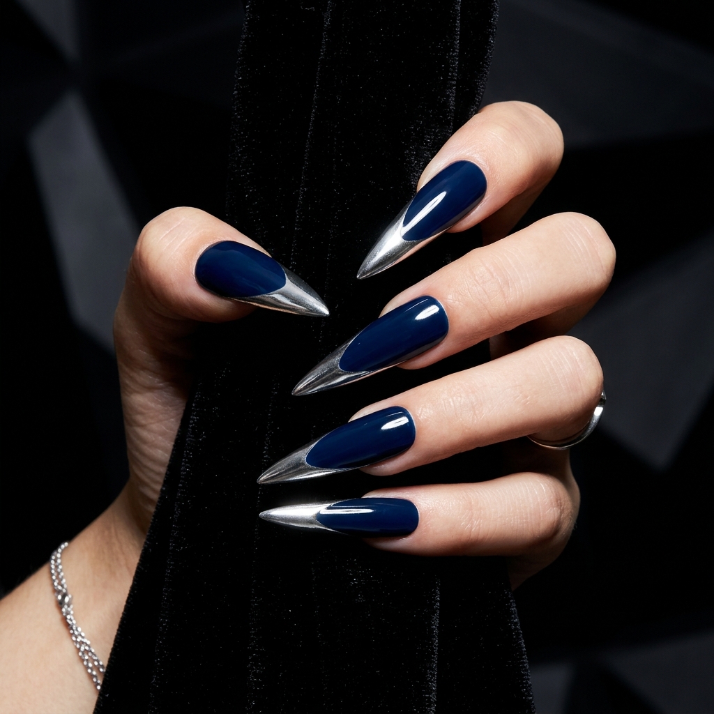 Blue and Silver Nail Designs Ideas: 30 Stunning Looks to Try Now 16 Stiletto Blue and Silver Nail Designs Ideas