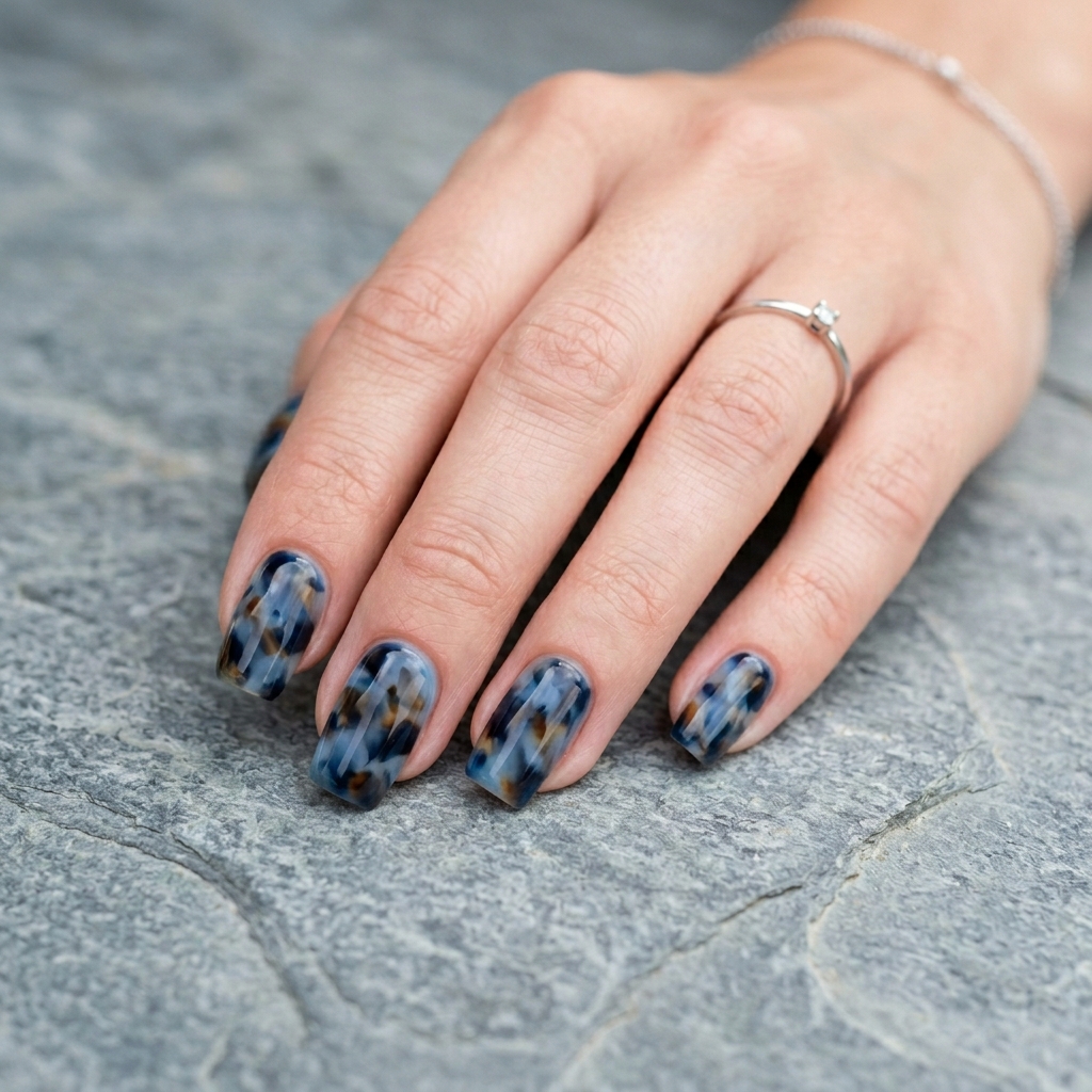 Light Blue Tortoiseshell Nails Ideas for Summer
