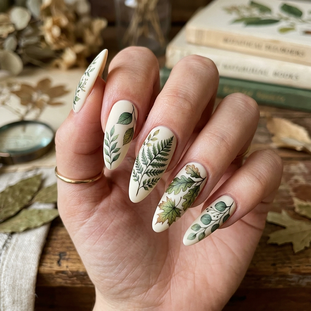 Leaf Nail Art: 30 Stunning Nature Inspired Ideas for Your Next Manicure 9 Botanical Leaf Nails Art Ideas