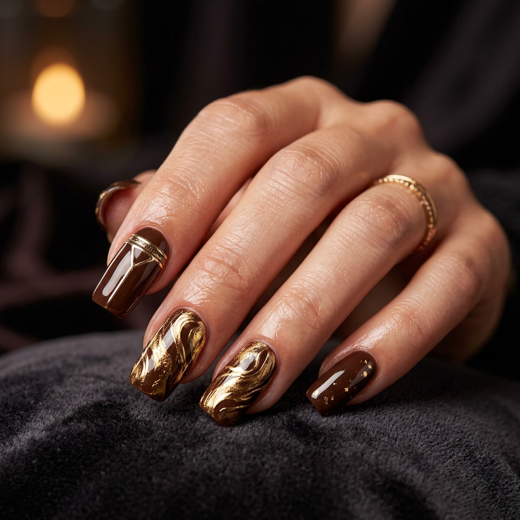 Thanksgiving Nails Ideas: 30 Festive Designs to Celebrate the Season 8 Brown and Gold Thanksgiving Nails Ideas