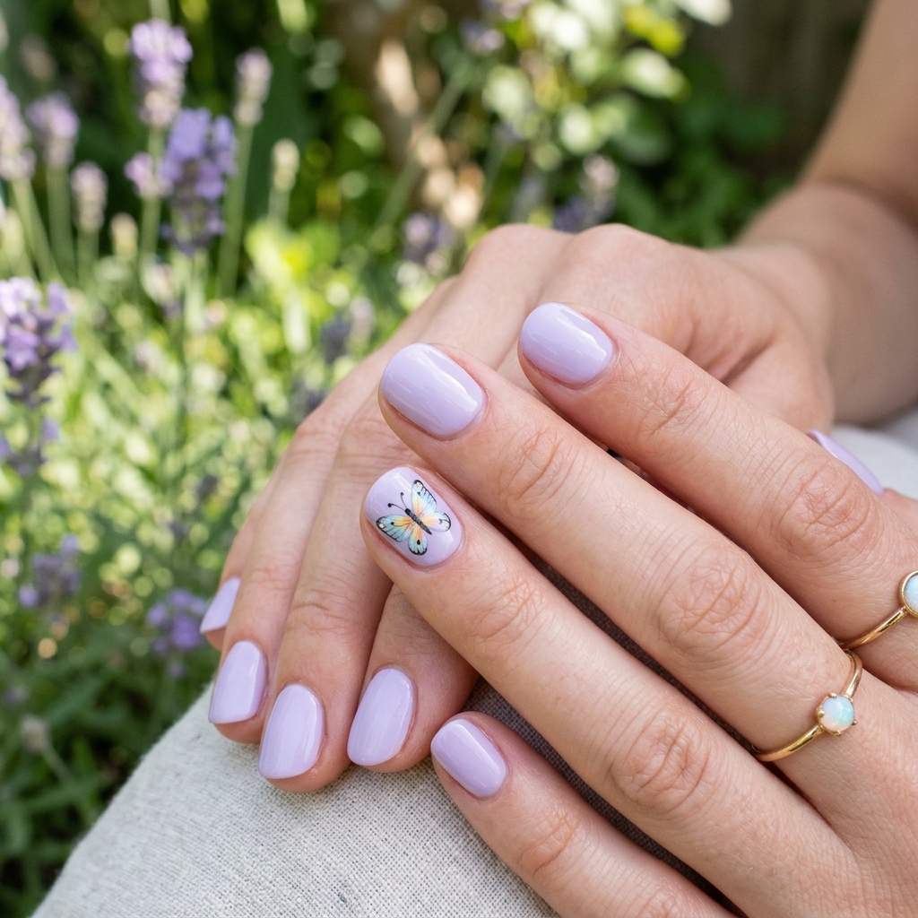 Cute Spring Nails Short: 30 Creative Ideas to Inspire Your Next Manicure 11 Short Spring Nails with Butterfly Accents Ideas
