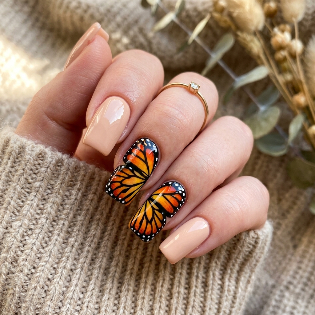 Black and Orange Butterfly Nail Ideas