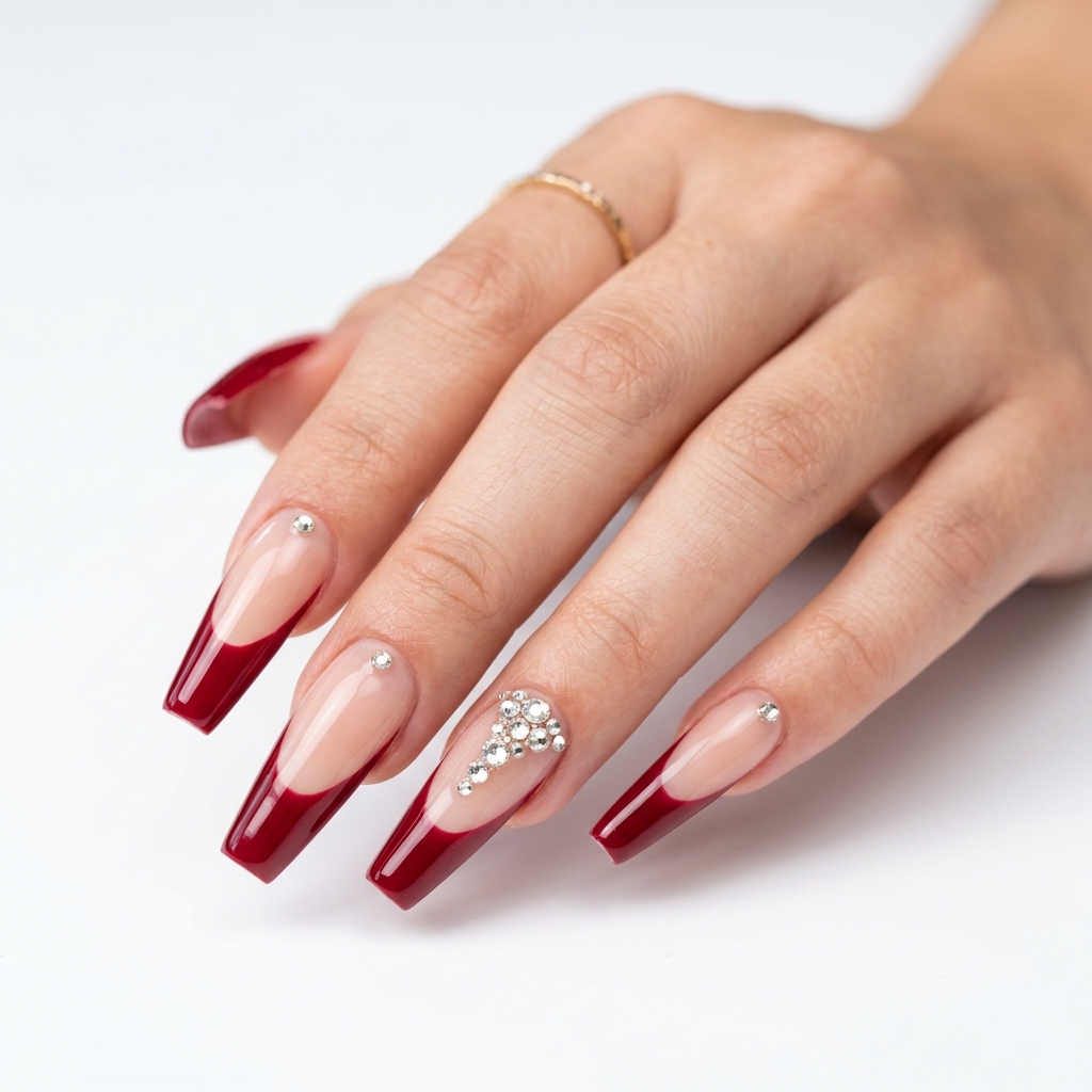 Cherry French Tip Acrylic Nails Ideas