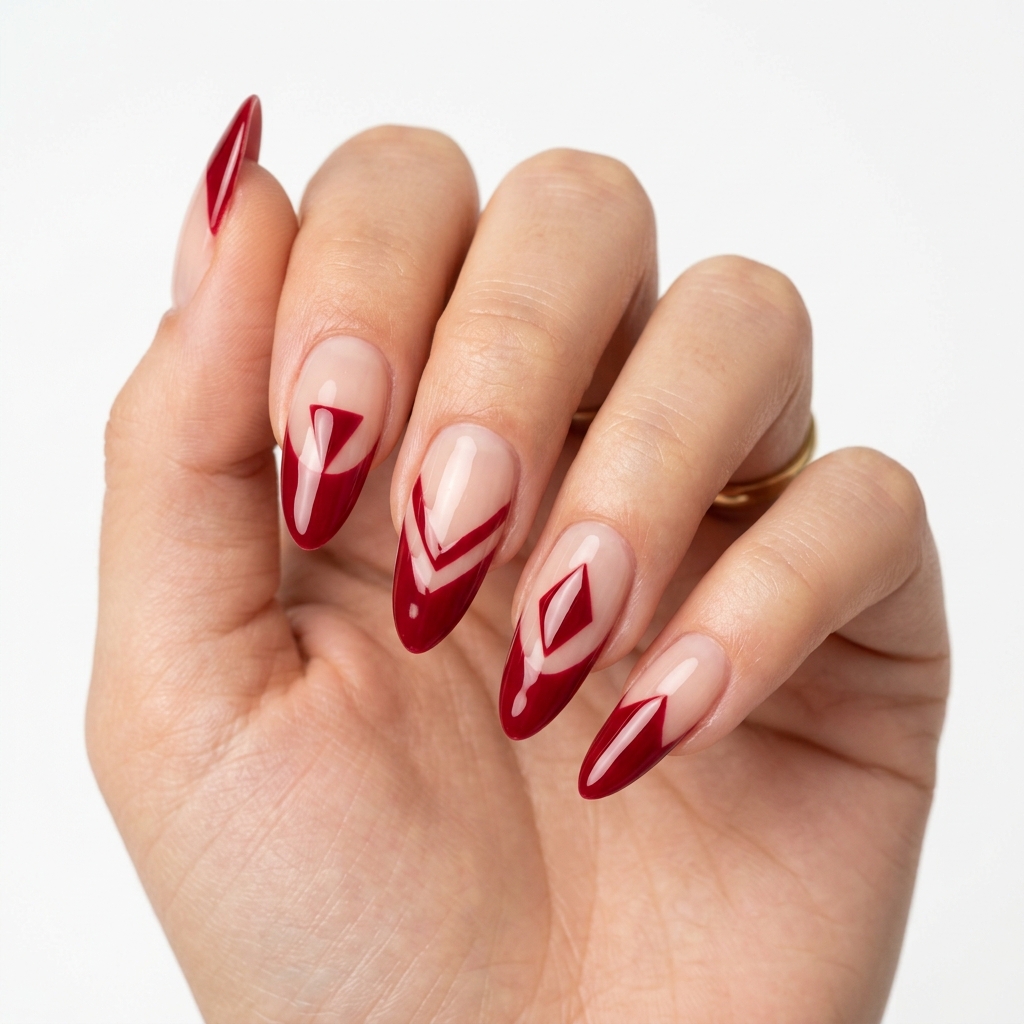 Cherry French Tip Nails with Negative Space Ideas