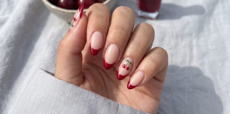 cherry french tip nails