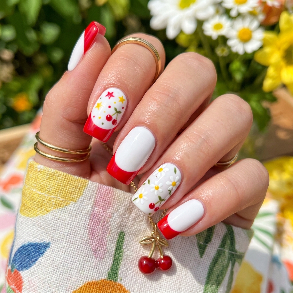 Cherry French Tip Nails for Summer Ideas