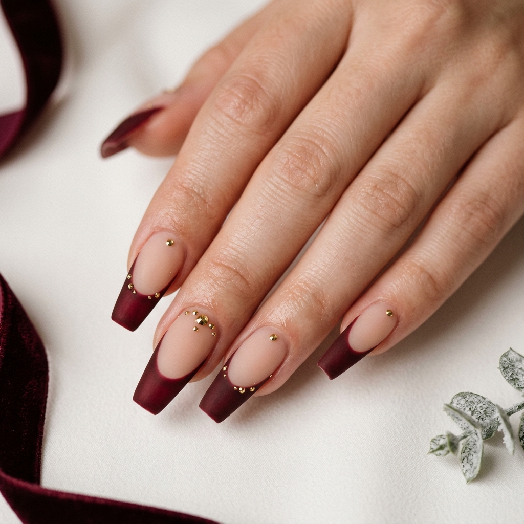 Cherry French Tip Nails for Winter Ideas