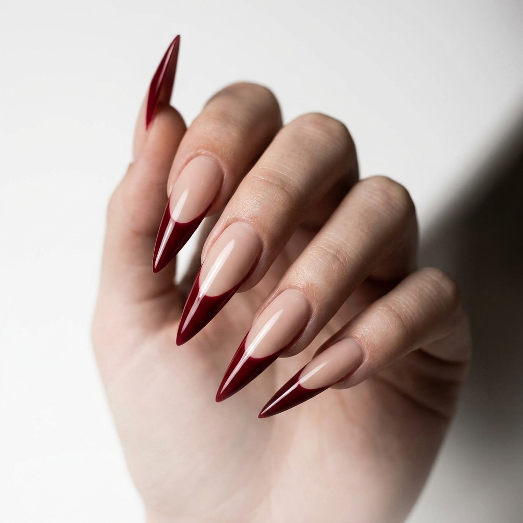 Stiletto Cherry French Tip Nails Ideas