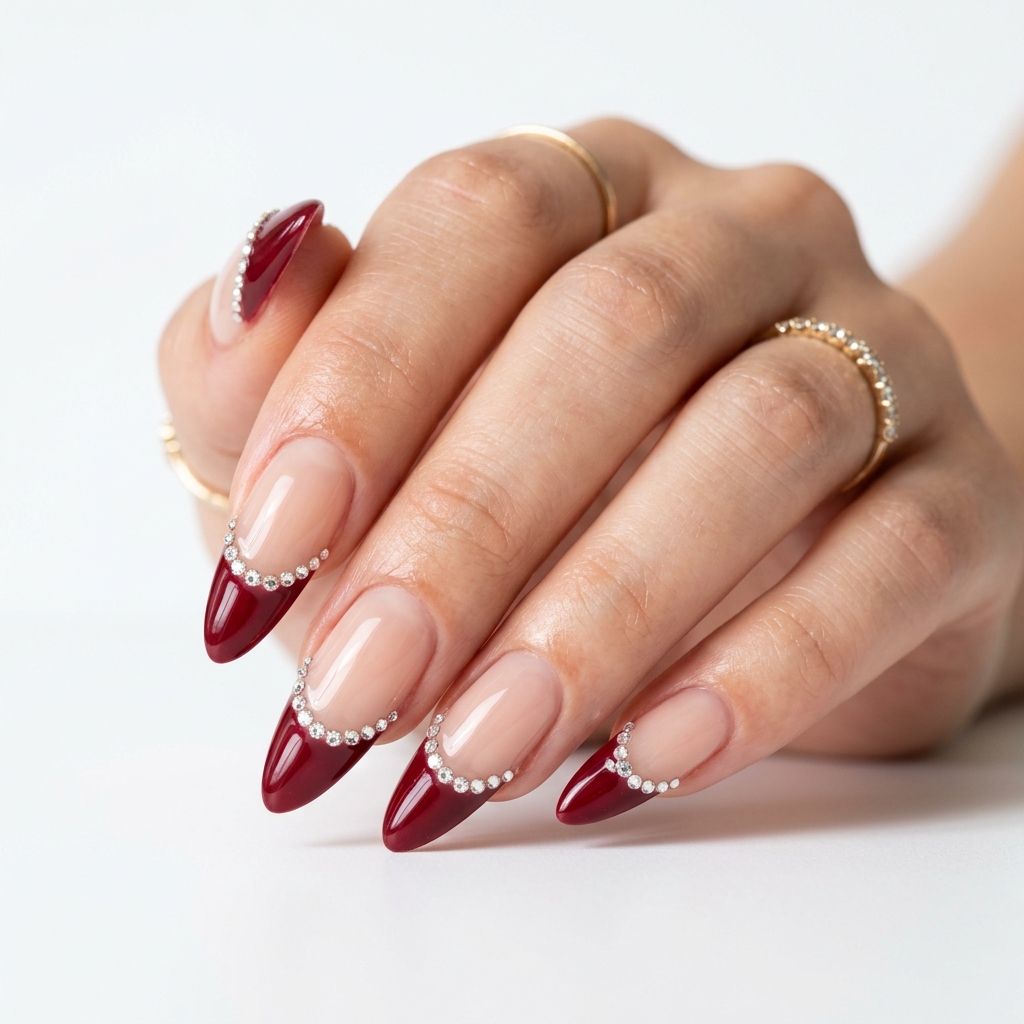 Cherry French Tip Nails on Long Nails Ideas