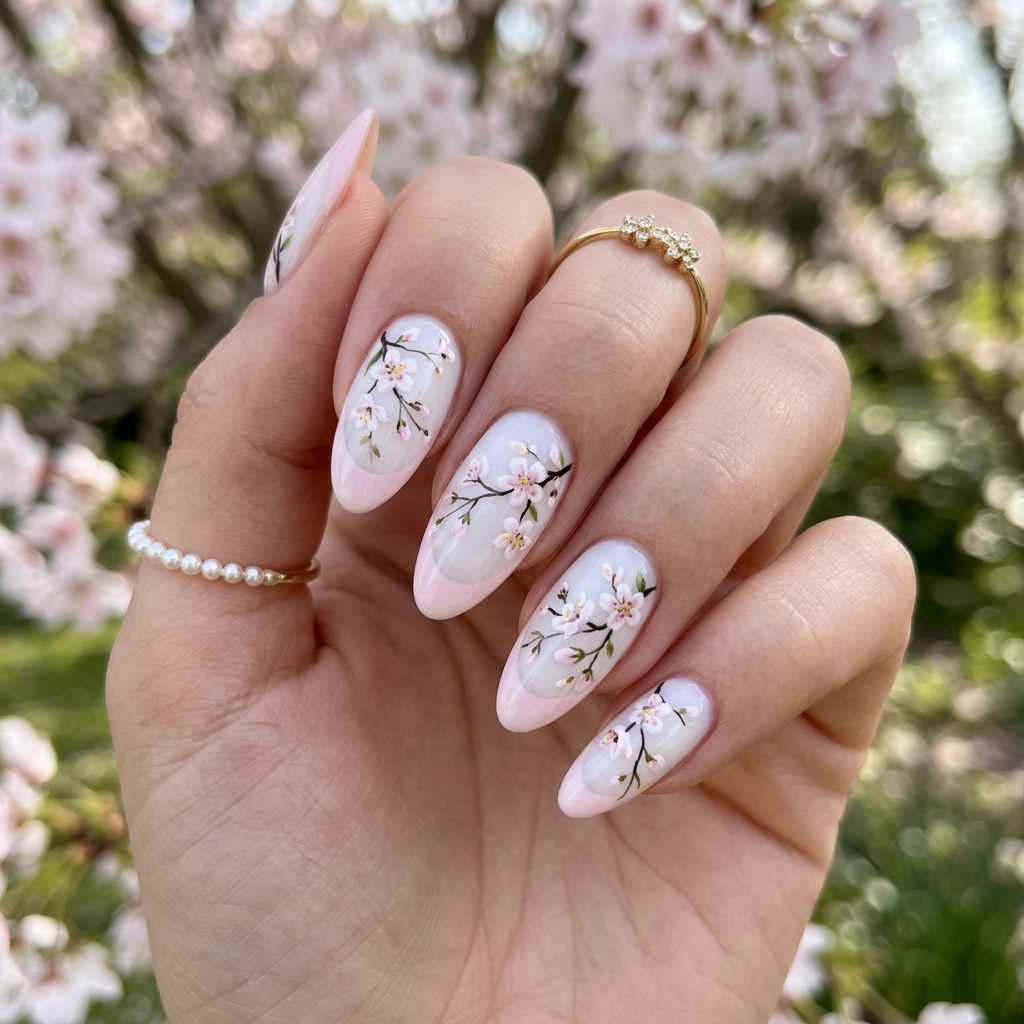 Cherry Blossom French Tip Nails Ideas