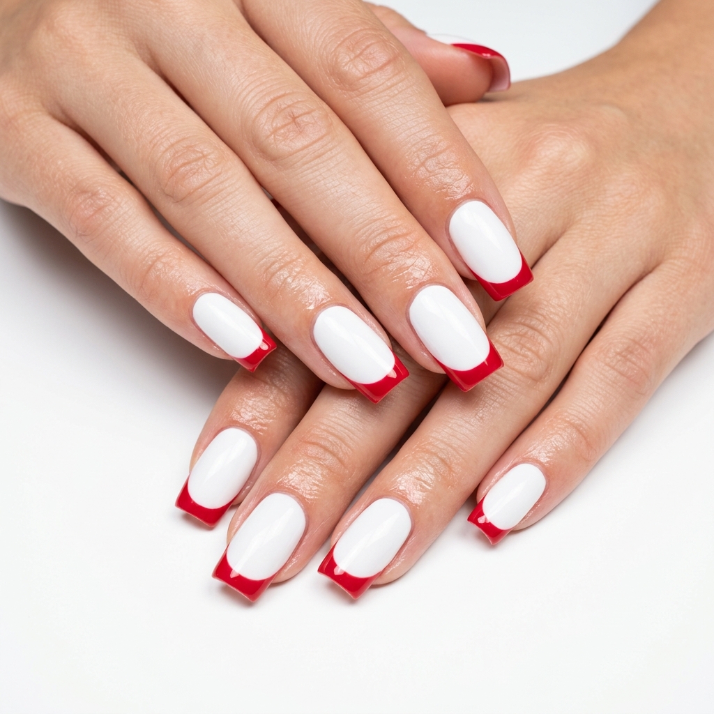 Cherry Red and White French Tip Nails Ideas