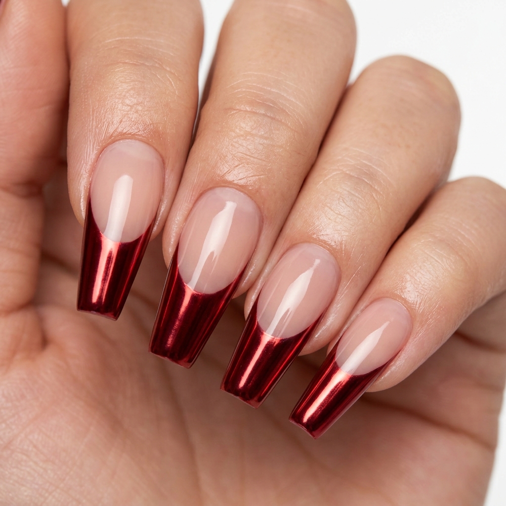 Chrome Cherry French Tip Nails Ideas