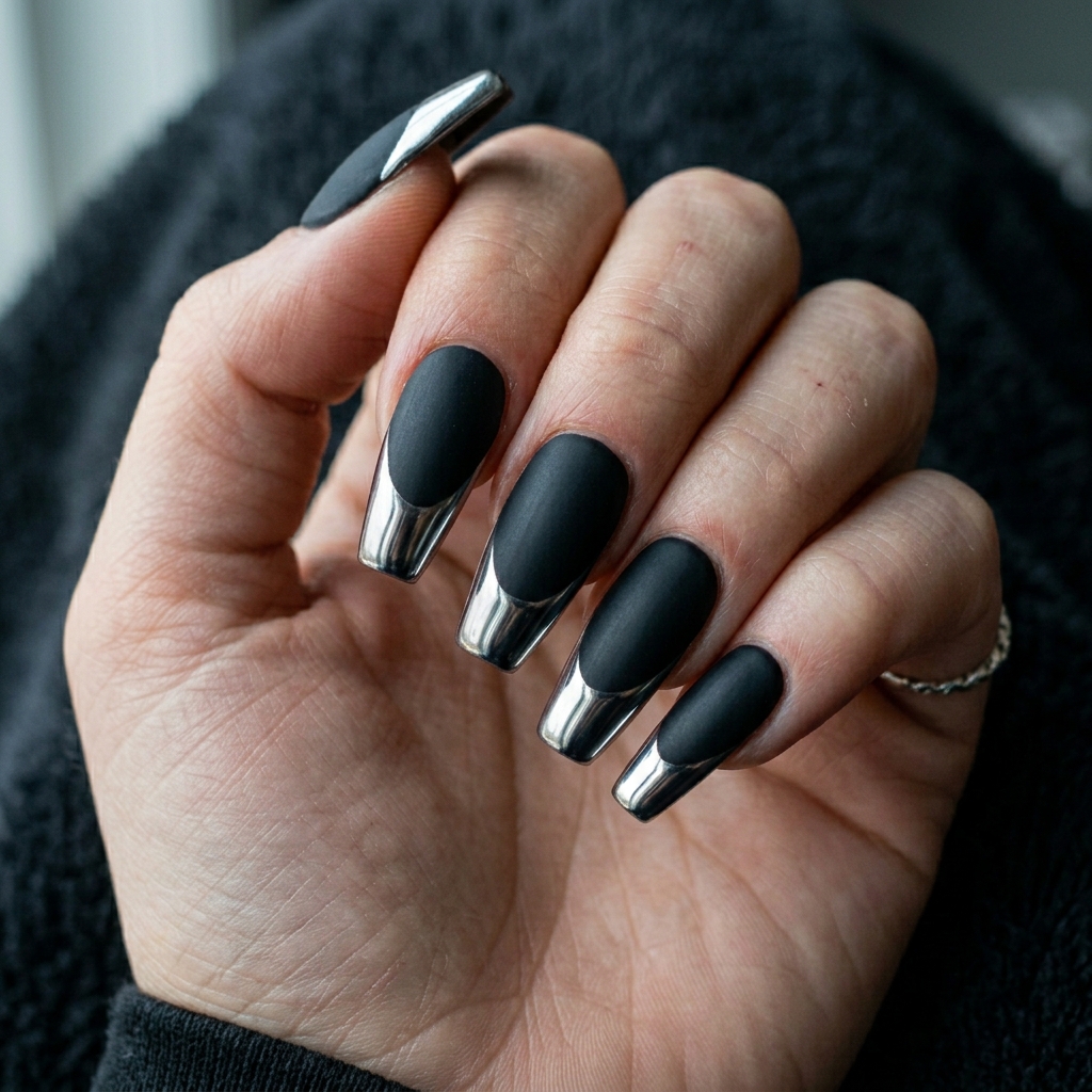 Edgy French Tip Coffin Nails Ideas