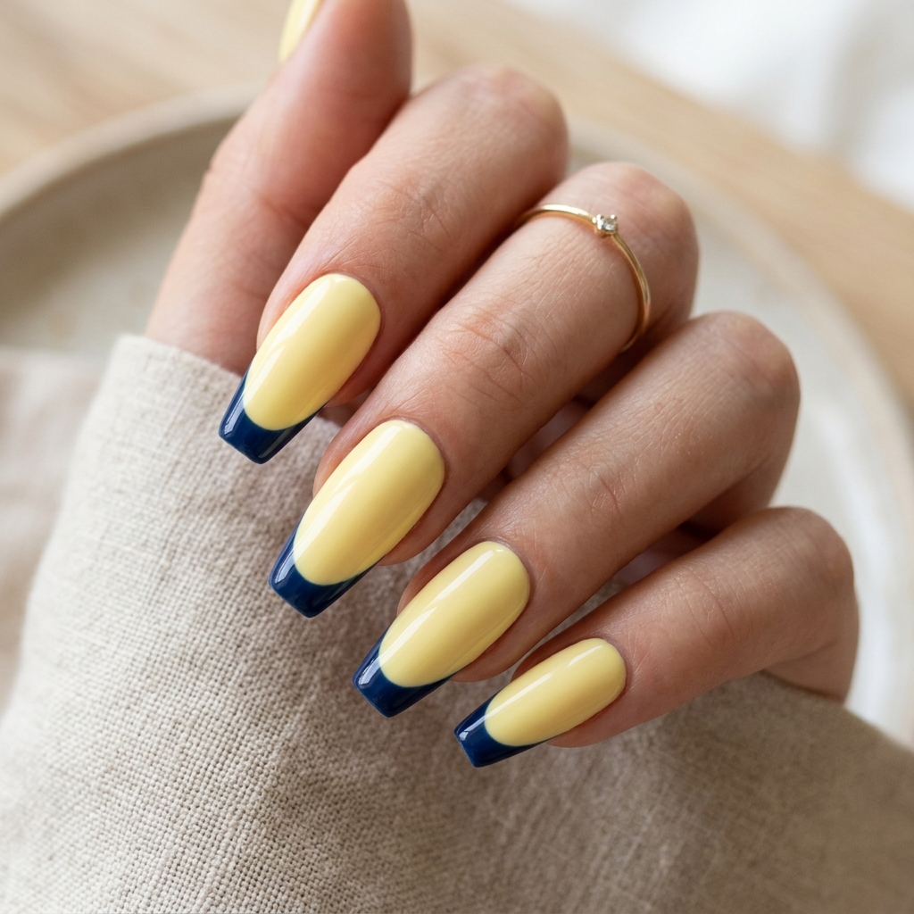 Colorful French Tip Coffin Nails Ideas