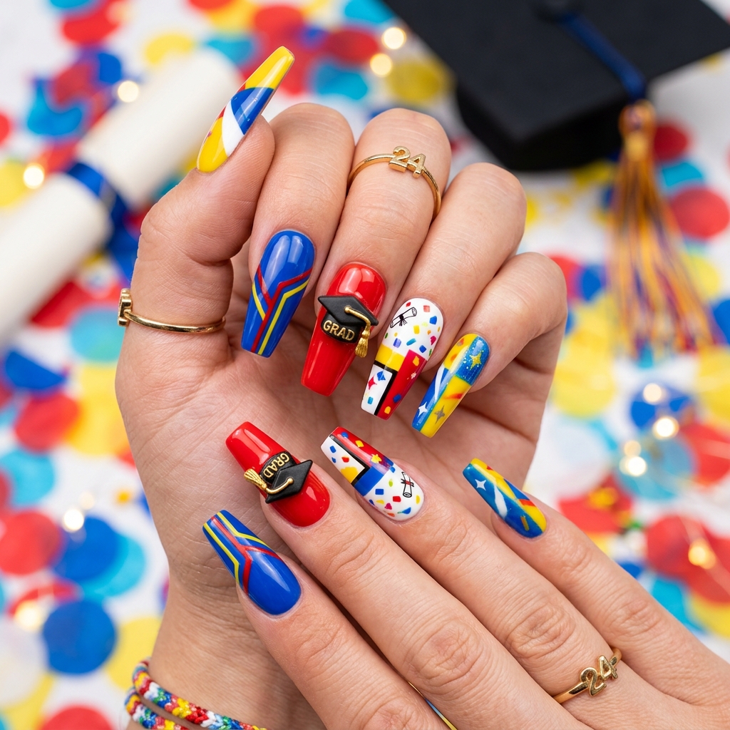 Bold and Colorful Graduation Nail Designs