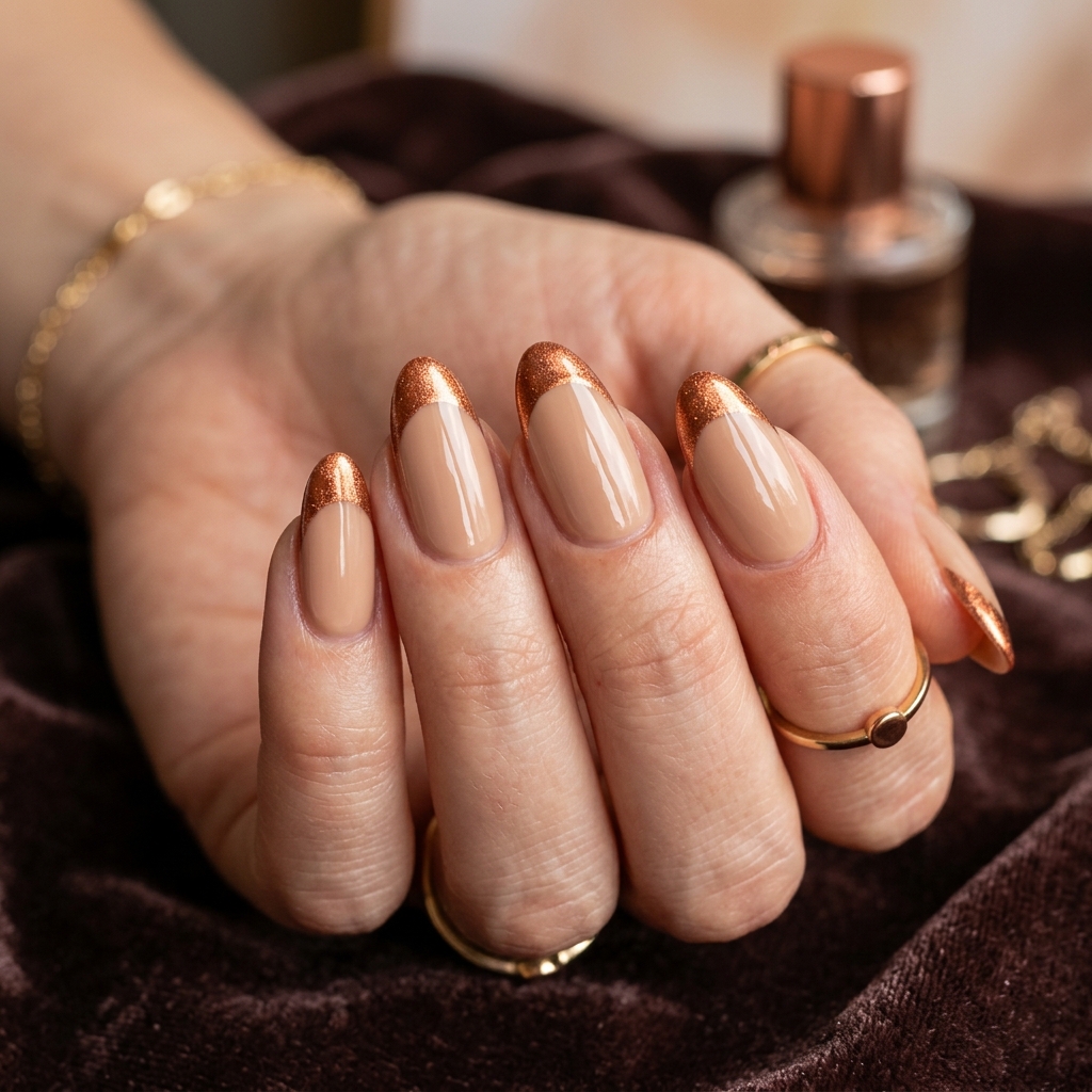 Copper French Tip Nails Ideas