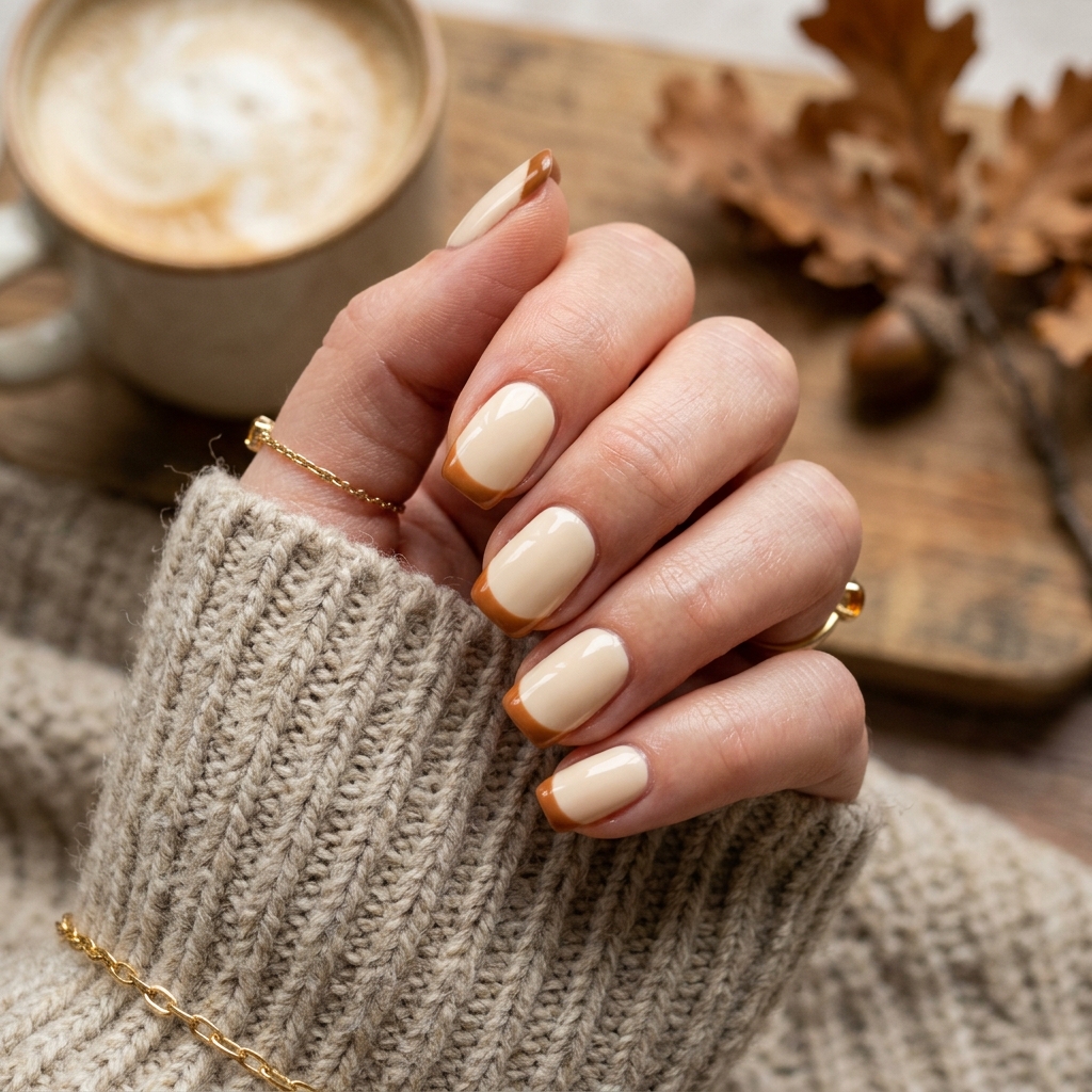 Cream and Brown French Tip Nails Ideas