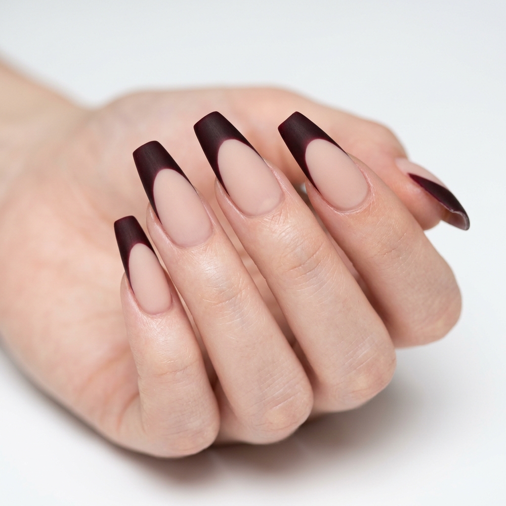 Dark Cherry French Tip Nails Ideas