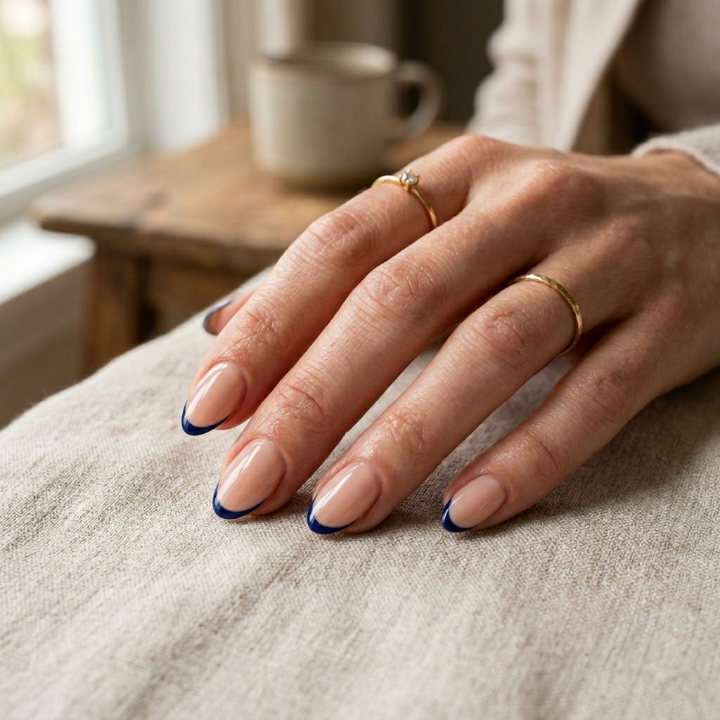 Dark Blue French Tip Nails: 30 Stunning Ideas to Inspire Your Next Manicure 28 Dark Blue French Tip Minimalist Nail Ideas