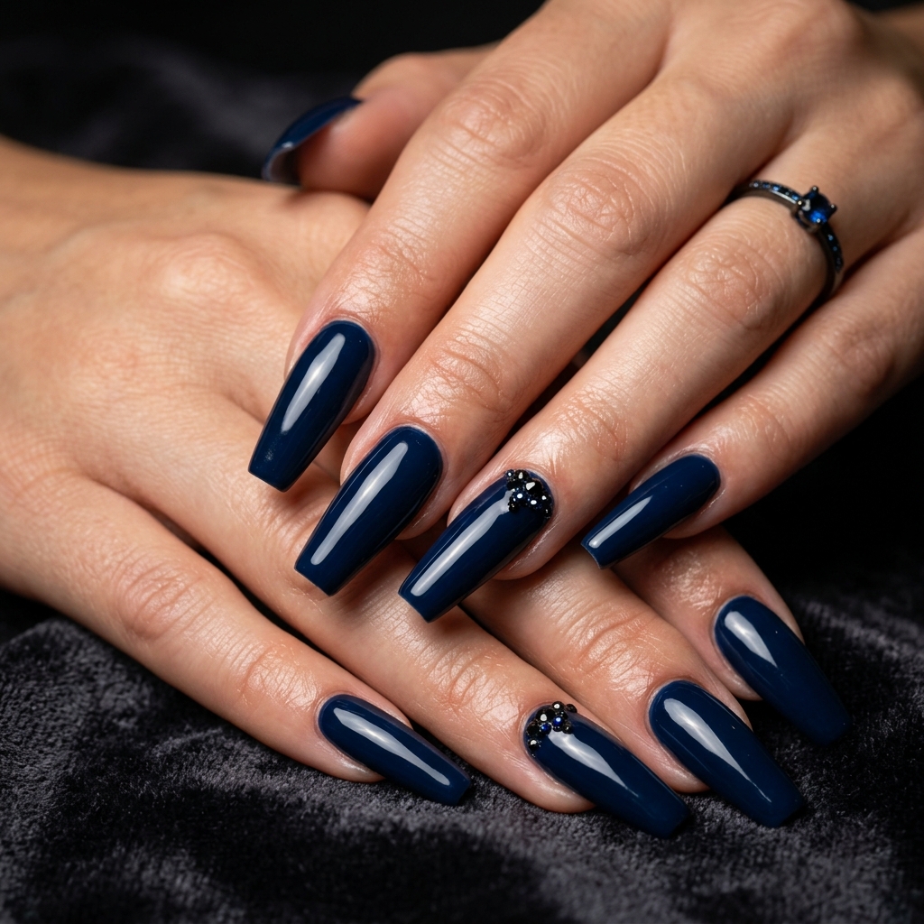 Dark Blue Coffin Nail Ideas