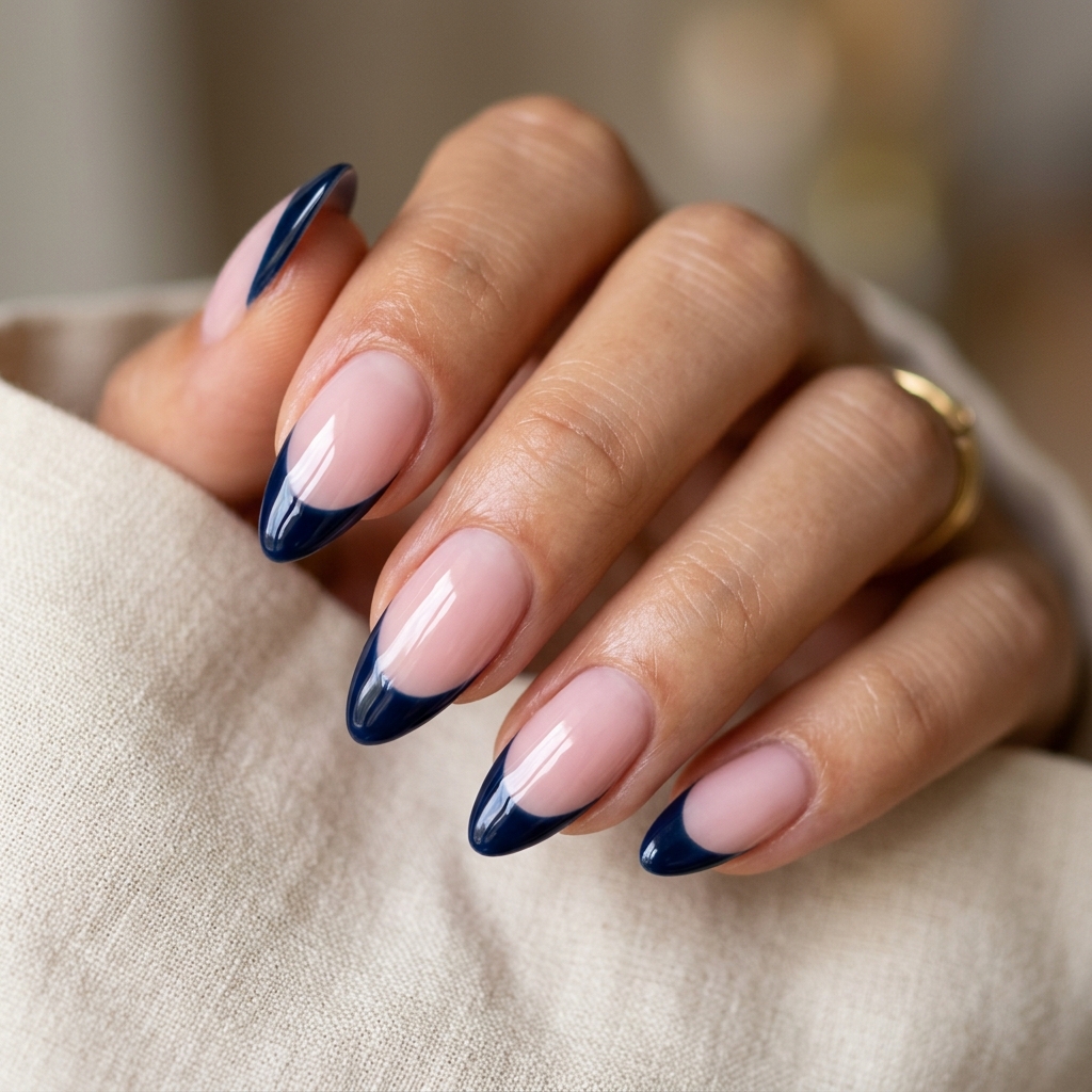 Dark Blue French Tip Nails: 30 Stunning Ideas to Inspire Your Next Manicure 6 Dark Blue French Tip Almond Nail Ideas