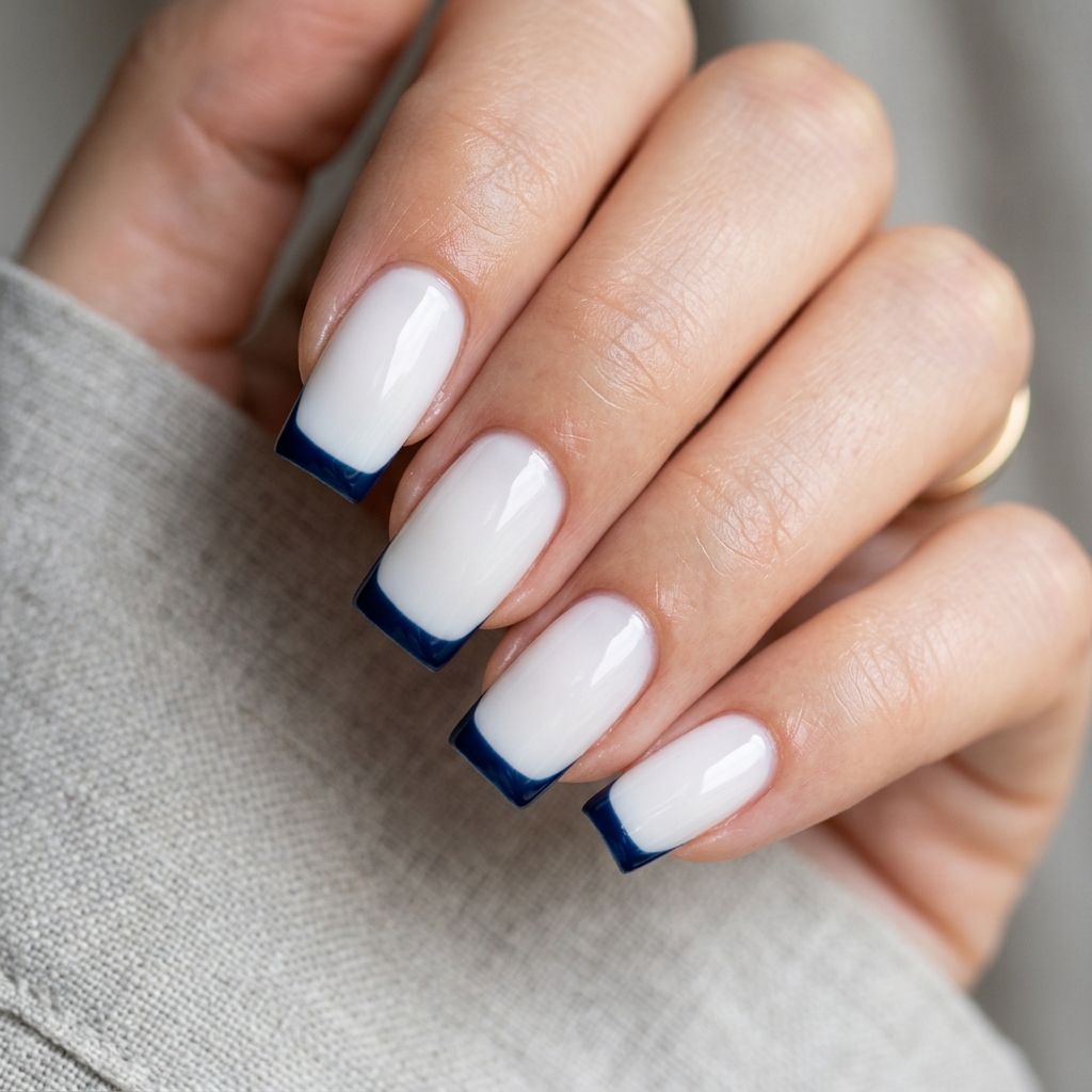 Dark Blue French Tip Nails: 30 Stunning Ideas to Inspire Your Next Manicure 9 Dark Blue French Tip Square Nail Ideas