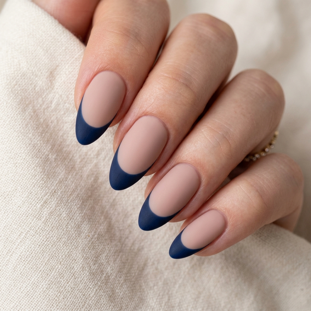 Dark Blue French Tip Nails: 30 Stunning Ideas to Inspire Your Next Manicure 15 Dark Blue French Tip Matte Nail Ideas