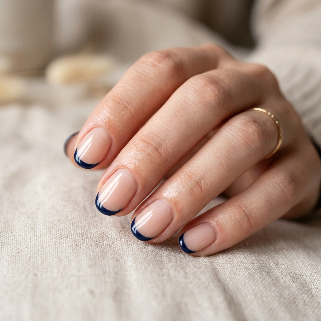 Dark Blue French Tip Nails: 30 Stunning Ideas to Inspire Your Next Manicure 18 Dark Blue French Tip Short Nail Ideas