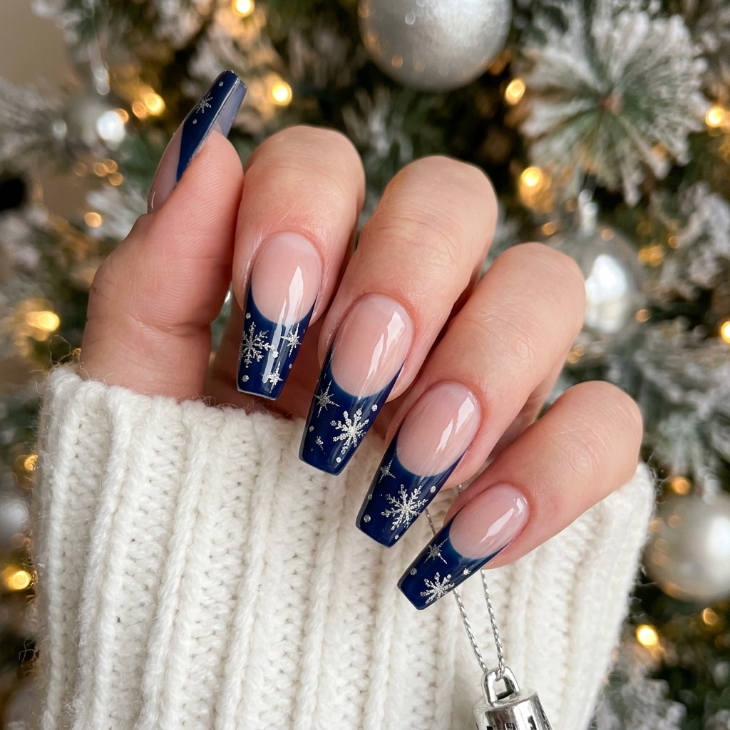 Dark Blue French Tip Nails: 30 Stunning Ideas to Inspire Your Next Manicure 24 Dark Blue French Tip Holiday Nail Ideas
