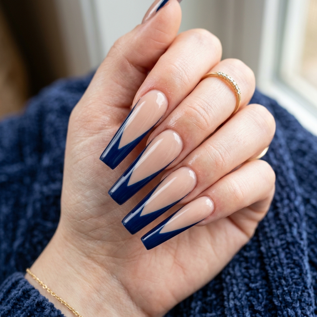 Dark Blue French Tip Nails: 30 Stunning Ideas to Inspire Your Next Manicure 22 Dark Blue French Tip Acrylic Nail Ideas