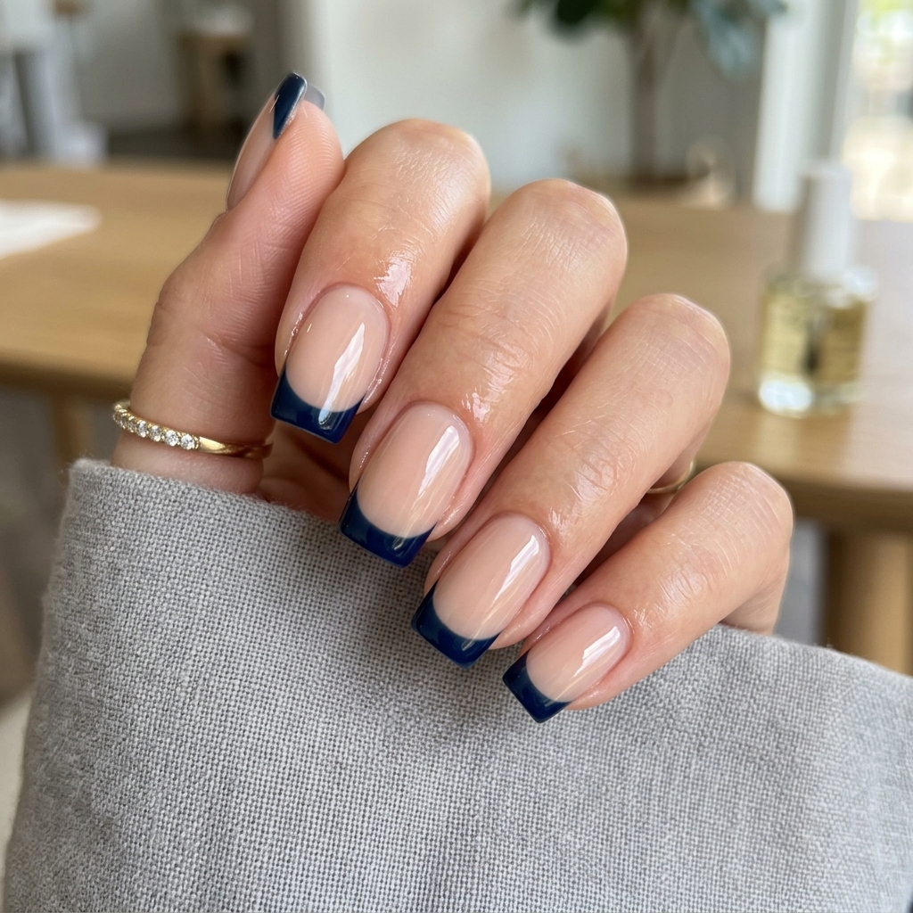 Dark Blue French Tip Nails: 30 Stunning Ideas to Inspire Your Next Manicure 26 Dark Blue French Tip Glossy Finish Ideas